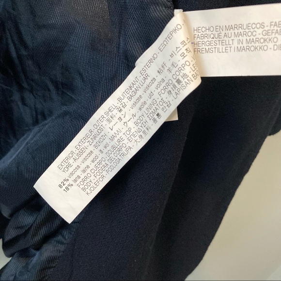 Zara Split-Sleeve Navy Blue Wool Blend Double Breasted Crossover Coat - Picture 12 of 15